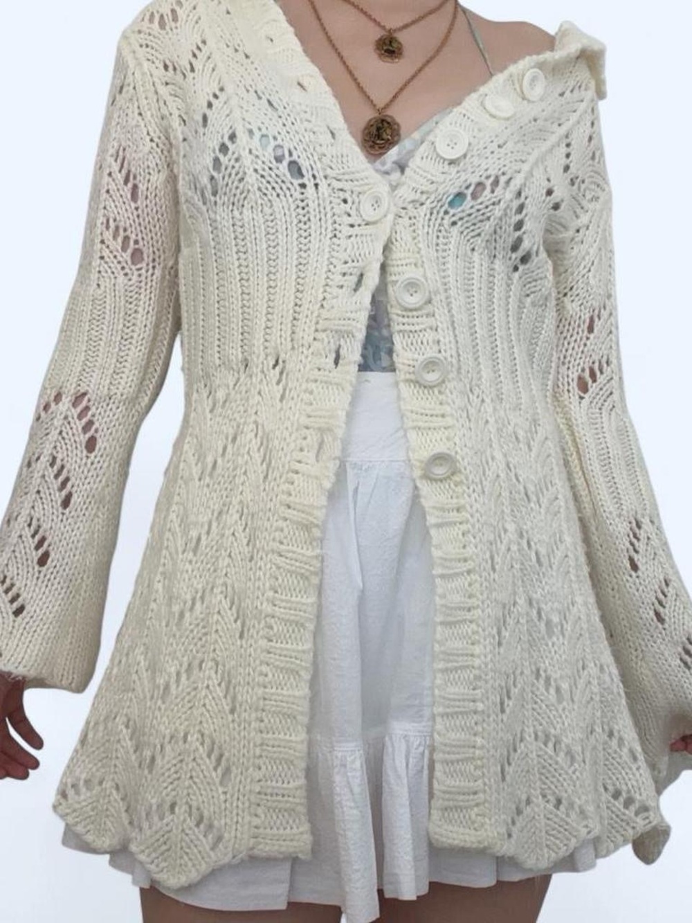 Y2K ivory crochet knit cardigan